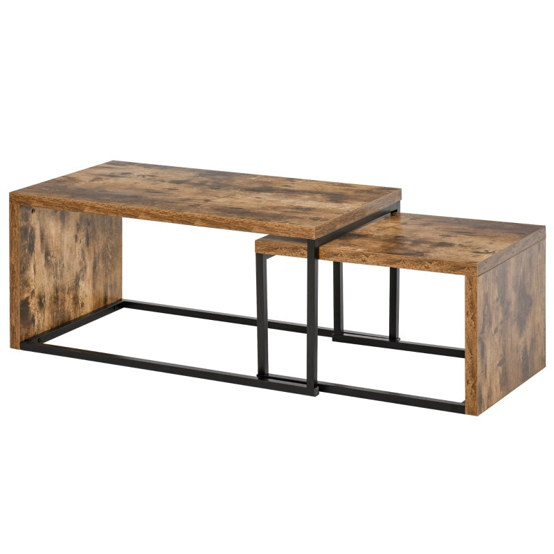 Set Of 2 Coffee Tables Industrial Style Tea Side , Black & Brown