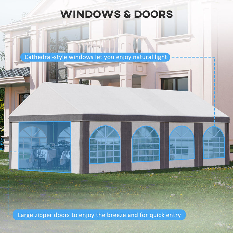 Carpa galvanizada para fiestas Outsunny de 8 x 4 m, cenador con laterales, ocho ventanas y puertas dobles, para fiestas, bodas y eventos