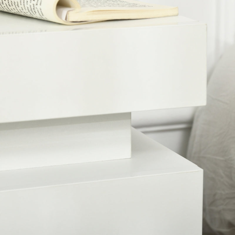 White Bedside Table With LED Light