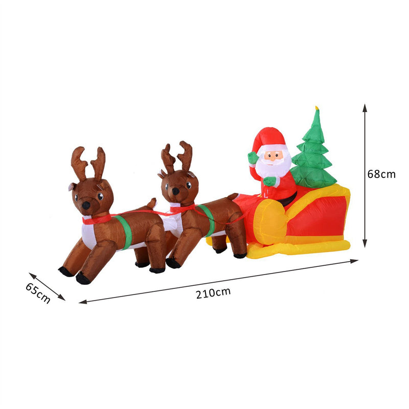 HOMCOM Inflatable Self-inflating Santa Sleigh Reindeer Christmas