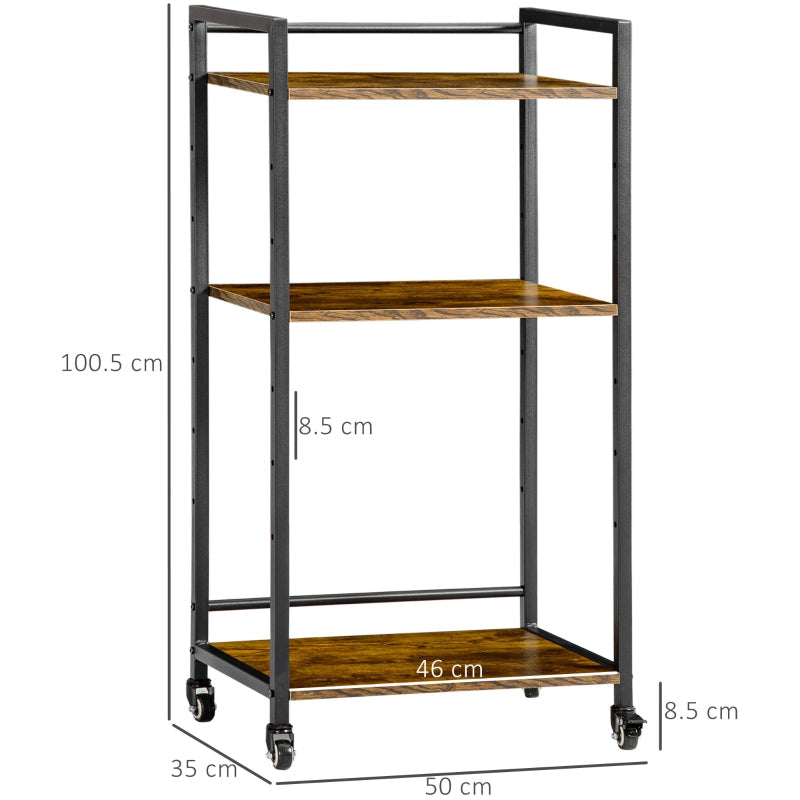 3-Tier Printer Stand, Utility Cart, Rustic Brown