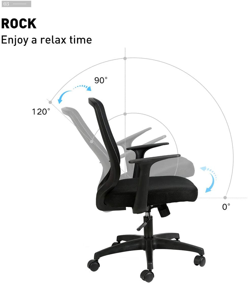 Hbada Office Chair Ergonomic Desk Chair with Breathable Mesh Back, Armrest and Adjustable Lumbar Support, Height Adjustable Computer Chair, Black