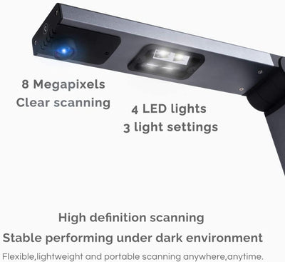 Bamboosang Document Camera X3, High Definition Portable Scanner, Capture Size A3, Multi-Language OCR, English Article Recognition, USB, SDK & Twain