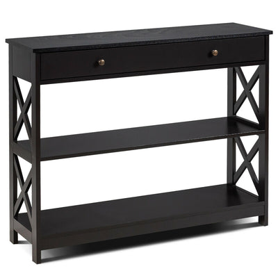 3-Tier Console Table with 1 Drawer and 2 Storage Shelves