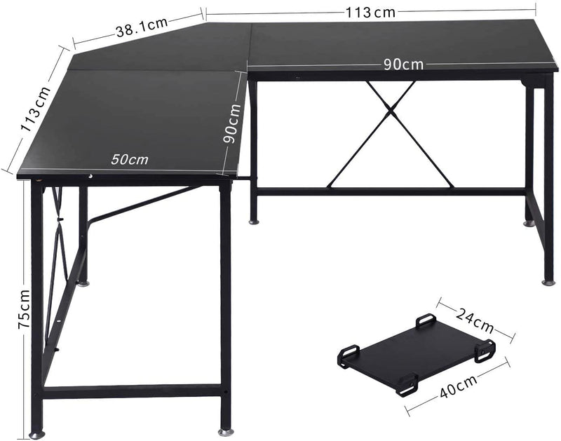 GRANDMA SHARK Corner Desk, L-Shaped Gaming Desk, Computer Desk, PC Desk, Computer Table, Office Desks for Home Working or Study (Black, 140×140×75 cm)