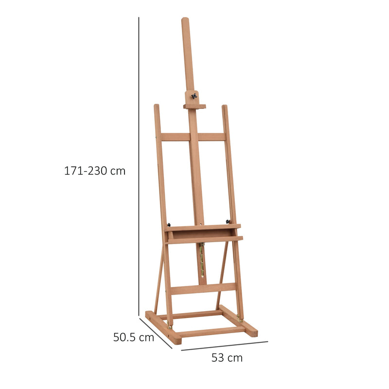 Vinsetto H-Frame Wooden Studio Easel Height Adjustable with Canvas Holder and Pencil Case for Display, Exhibition, Drawing, Painting