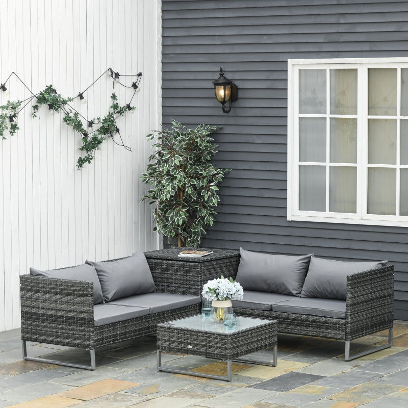 4 PCs Garden Rattan Wicker Outdoor Furniture Patio Corner Sofa- Mixed Grey