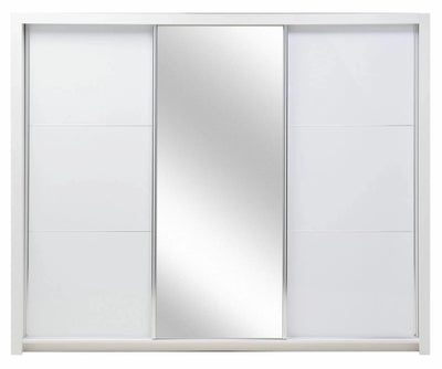 Sylvie 3-Door Gloss Sliding Mirrored Wardrobe 208cm - White