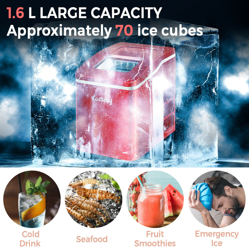 1.6L Portable Ice Maker 12kg / 24hr-Red