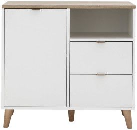 Alma Compact Sideboard with Door and Drawers - White and Oak