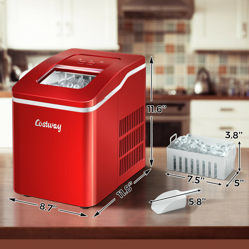 1.6L Portable Ice Maker 12kg / 24hr-Red