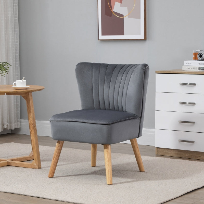 Velvet-Feel Armless Accent Chair - Grey