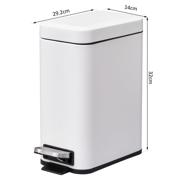 5L Rectangular Steel Pedal Bin - White