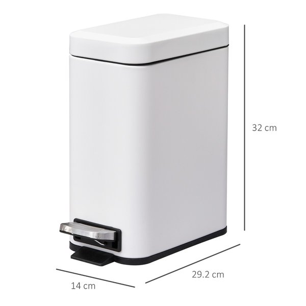 5L Rectangular Steel Pedal Bin - White