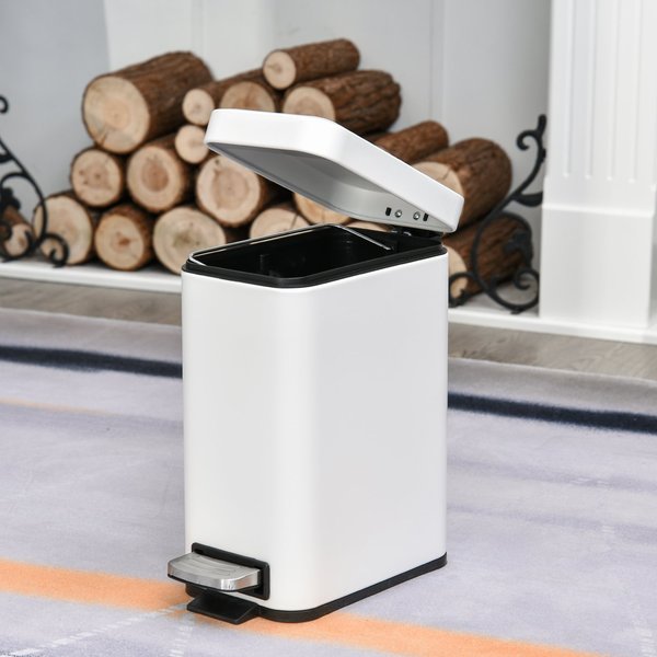 5L Rectangular Steel Pedal Bin - White