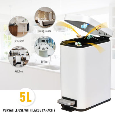 5L Rectangular Steel Pedal Bin - White