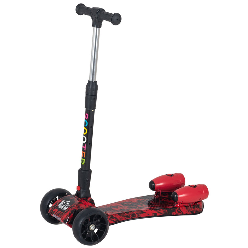 HOMCOM Kids 3 Wheel Kick Scooter Adjustable Height w/ Flashing Wheels Music Water Spray Foldable Design Cool On Off Road Vehicle Red