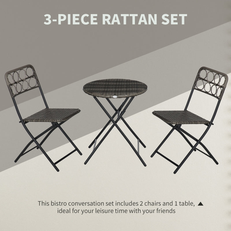 3 PCS Rattan Wicker Bistro Set - Grey