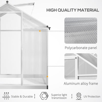 Outsunny 8x6ft Clear Polycarbonate Greenhouse Aluminium Frame Large Walk-In Garden Plants Grow