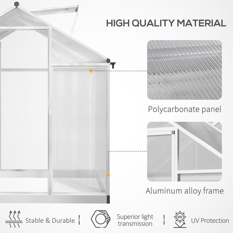 Outsunny 8x6ft Clear Polycarbonate Greenhouse Aluminium Frame Large Walk-In Garden Plants Grow