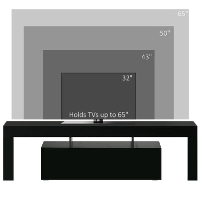 High Gloss Futuristic TV Stand, With LED Lights - Black