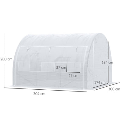 Outsunny 3 x 3 x 2 m Polytunnel Greenhouse, Walk in Pollytunnel Tent with Steel Frame, Reinforced Cover Zippered Door 6 Windows for Garden White