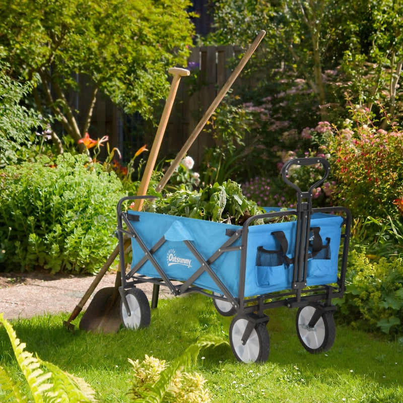 Pull Along Cart Folding Cargo Wagon Trailer Trolley - Blue