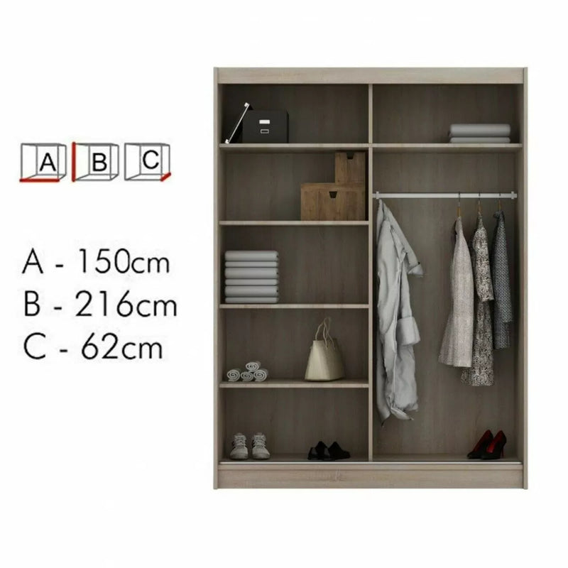 Vikas II Sliding Door Wardrobe - Black, White, Grey