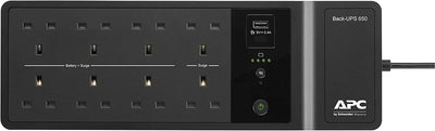 APC BACK-UPS ES - BE650G2-UK - Uninterruptible Power Supply 650VA (8 Outlets, Surge Protected, 1 USB Charging Port)