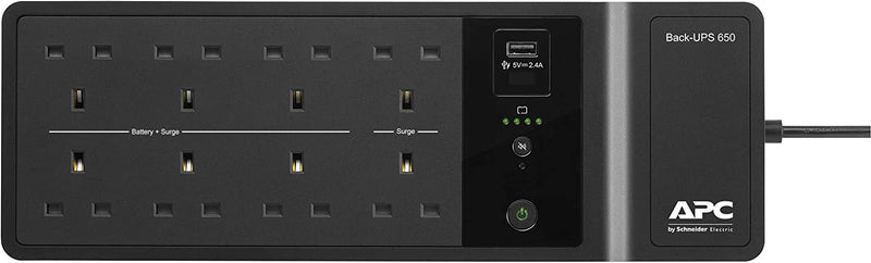 APC BACK-UPS ES - BE650G2-UK - Uninterruptible Power Supply 650VA (8 Outlets, Surge Protected, 1 USB Charging Port)