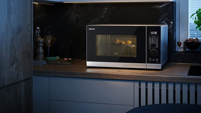 SHARP YC-PG234AU-S 23 Litre 900W Microwave Oven with 1000W Grill Cooker, 10 Power Levels, 12 Auto Cook Programmes, LED Cavity Light, Easy Clean