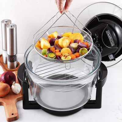 Emperial Premium Black 17L Halogen Convection Oven Cooker Air Fryer 1400W Includes Accesories Pack, Timer & Extender Ring