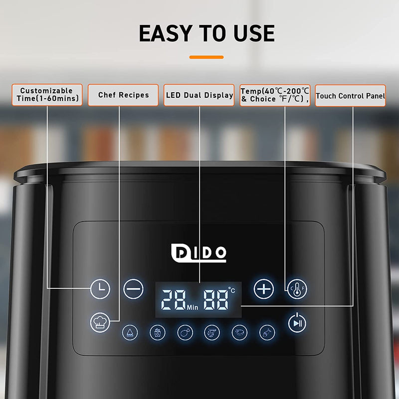 DIDO Air Fryer Oven 5.5L with Rapid Air Circulation,1700W, for Home Use, 60 Min. Timer & Temperature, Nonstick Basket for Healthy Oil Free Cooking