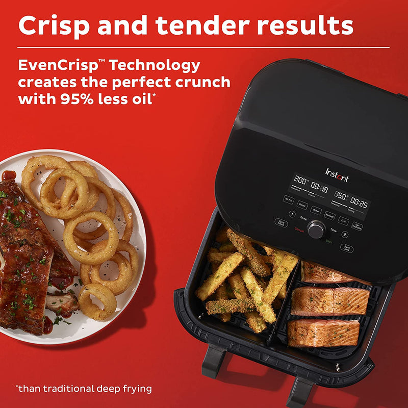 Instant Vortex Plus VersaZone - 8.5L Digital Health Air Fryer, Black, 8-in-1 Fry, Bake, Roast, Grill, Dehydrate, Reheat, 1700W, Save 80% Energy Bills