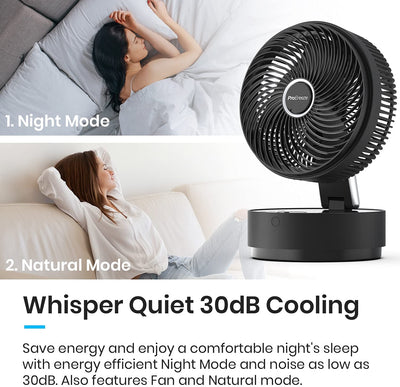 Pro Breeze Turbo Desk Fan - 8” Compact Air Circulator with Quiet DC Motor, 24 Speeds, 4 Operating Modes, 12 Hour Timer for Bedrooms and Office - Black