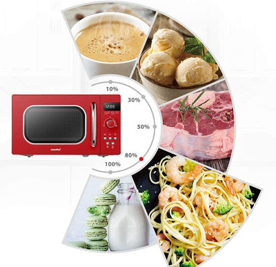 COMFEE' Retro Style 800w 20L Microwave Oven with 8 Auto Menus, 5 Cooking Power Levels, and Express Cook Button - Passionate Red - CM-M202RAF(RD)