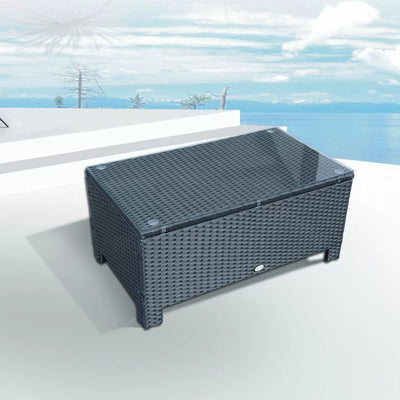 Outdoor Rattan Glass Coffee Table Black