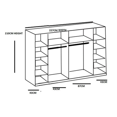 Lantau 4 Door 227cm Mirrored Wardrobe - White