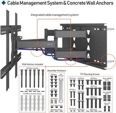 BONTEC TV Wall Bracket for 37-80 inch LED LCD Flat & Curved Screen, Swivel Tilt TV Wall Mount, Heavy Duty Dual Arms up to 65KG, with HDMI Cable