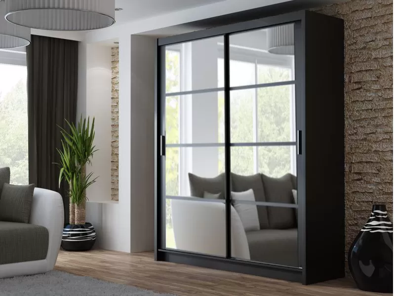 Delta Sliding Door Wardrobe - Black, White, Grey