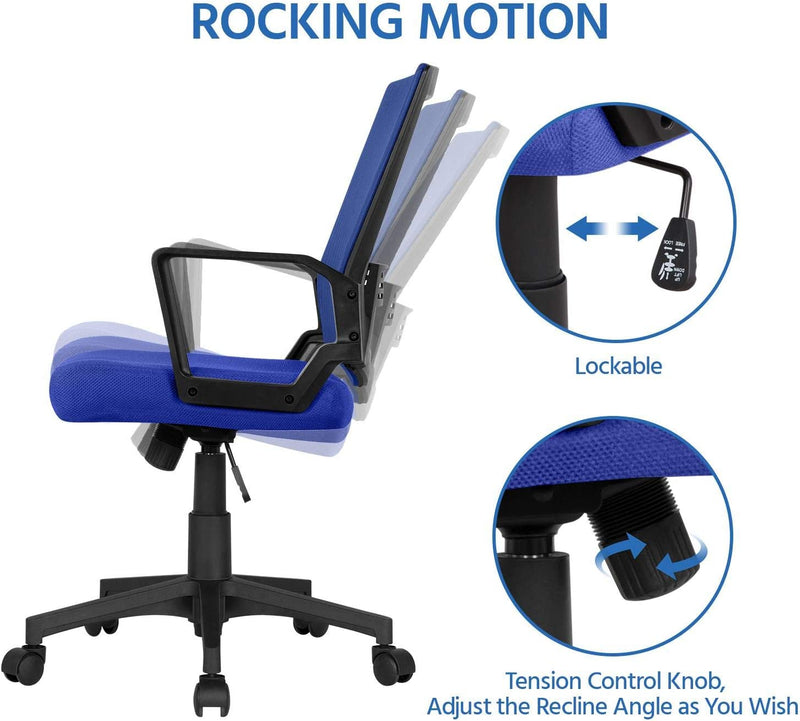 Yaheetech Adjustable Computer Chair Ergonomic Mesh Work Chair Reclining Mid-Back Study Chair with Comfy Lumbar Back Support for Home Office Blue