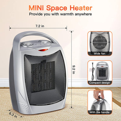 Brightown Portable Ceramic Electric Fan Heater Energy Efficient, Overheat & Tip-over Protection, Thermostat & 3 Modes, 1500W/750W Quiet Space Heater