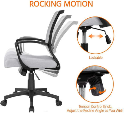 Yaheetech Adjustable Office Chair Ergonomic Executive Mesh Swivel Comfy Work Desk Computer Chair with Arms/Height Adjustable Light Grey