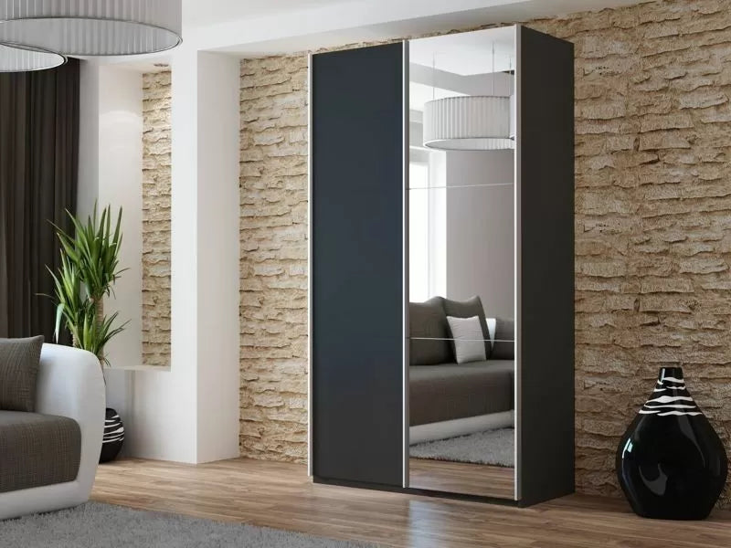 Boris Mirrored Sliding Door Wardrobe 3 Sizes - White, Black, Grey