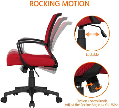 Yaheetech Adjustable Office Chair Ergonomic Executive Mesh Swivel Comfy Work Desk Computer Chair with Arms/Height Adjustable Red