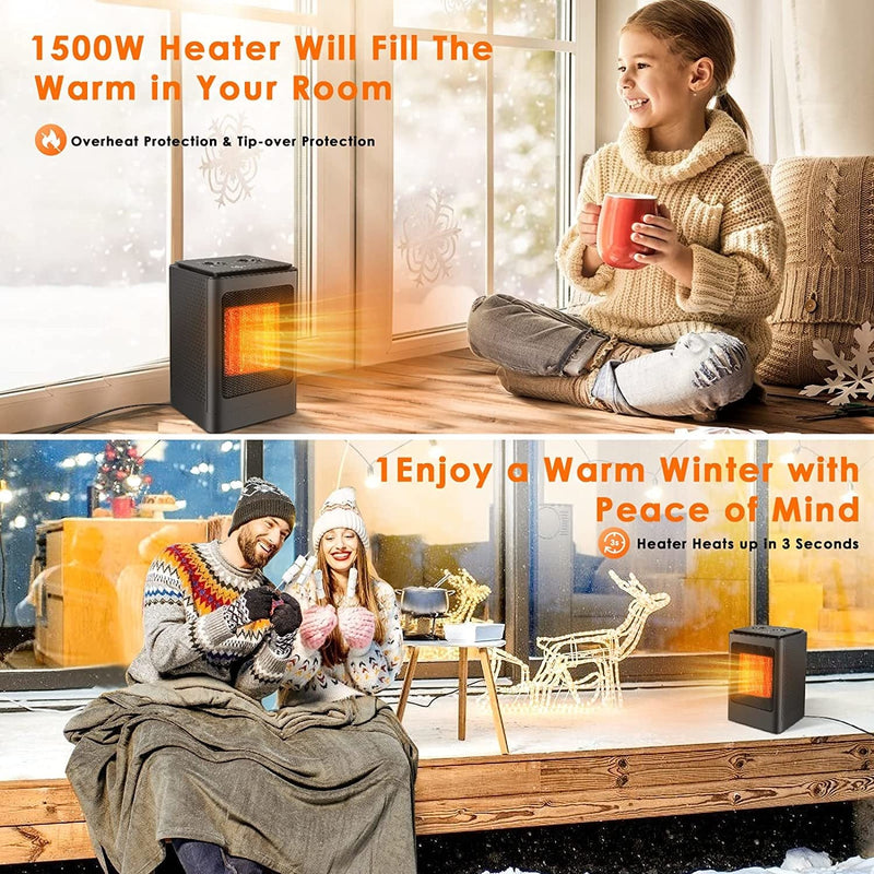 Space Heater, Portable PTC Ceramic Heater, Electric Fan Heating with Overheat and Tip Over Protection