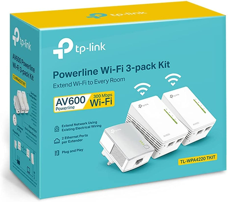 TP-Link TL-WPA4220 TKIT 2-Port Powerline Adapter WiFi Starter Kit, Range Extender, Broadband/WiFi Extender UK Plug