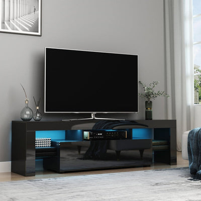 High Gloss Futuristic TV Stand, With LED Lights - Black