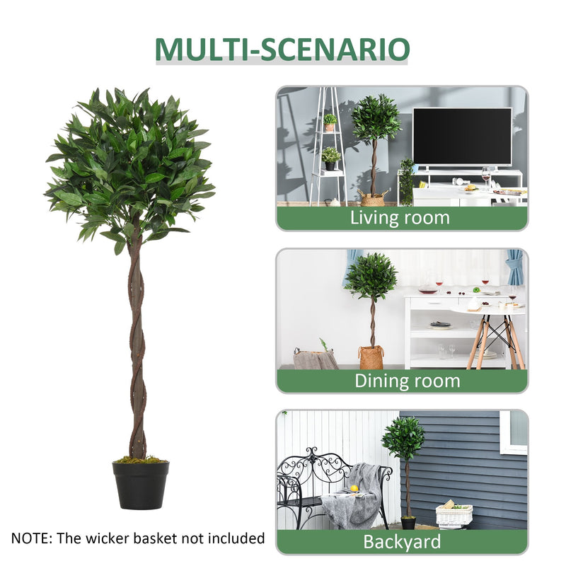 Juego de 2 árboles de laurel artificiales en forma de bola en maceta para interior y exterior, 120 cm 