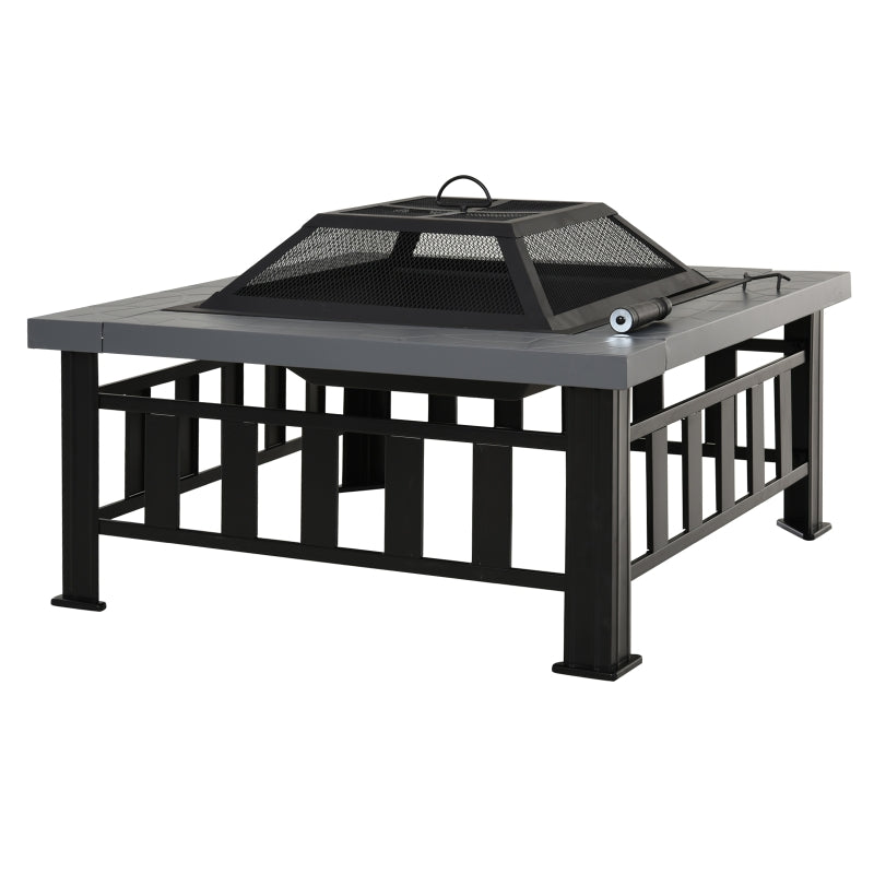 Metal Large Firepit Outdoor Square Brazier , Black